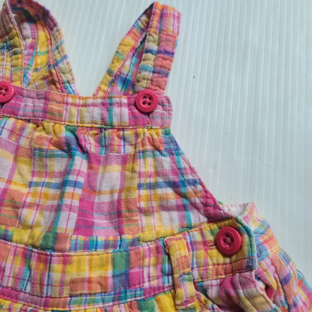 OSHKOSH B'GOSH girls pink & yellow plaid bib overall pinafore dress 9 months